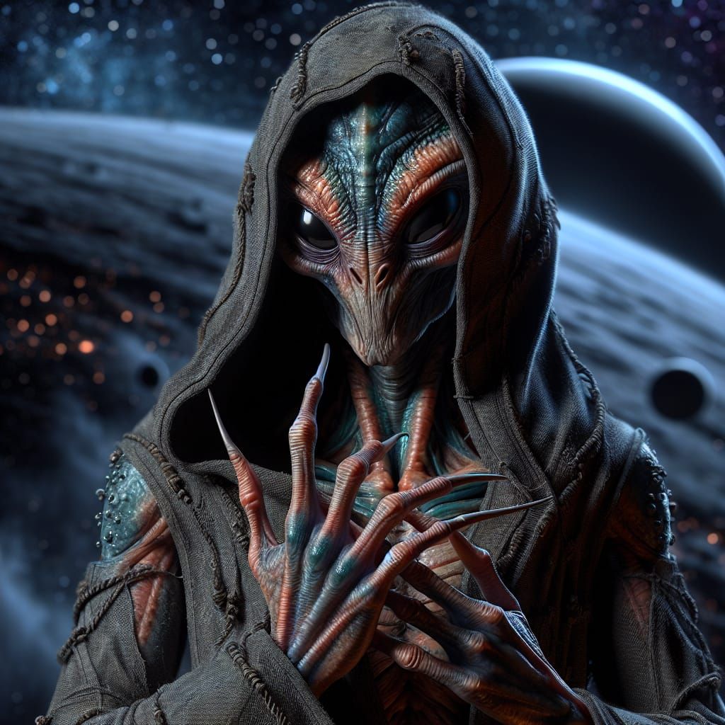 Hooded alien creature