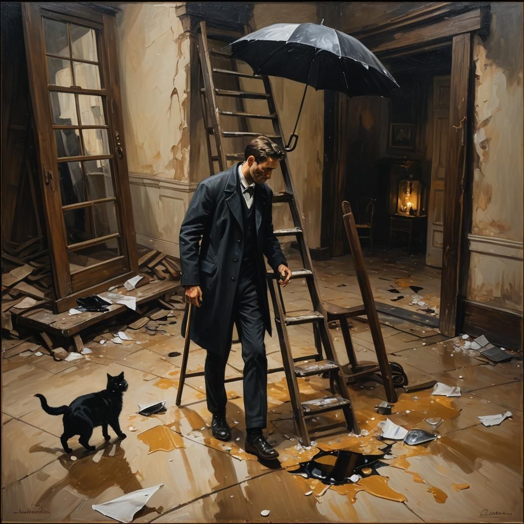 Man Under Ladder: Oil Painting in Classic Realism