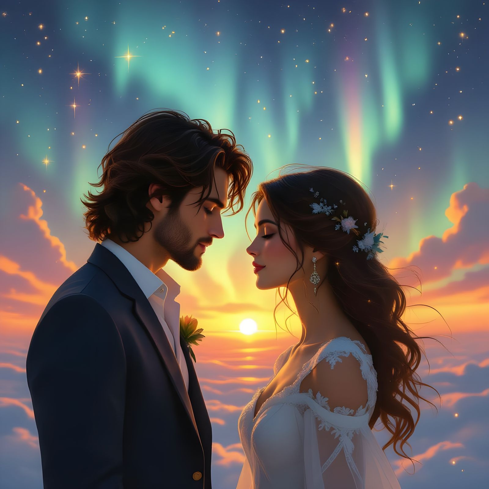 Mystical Souls Drawn Together Under Celestial Aurora