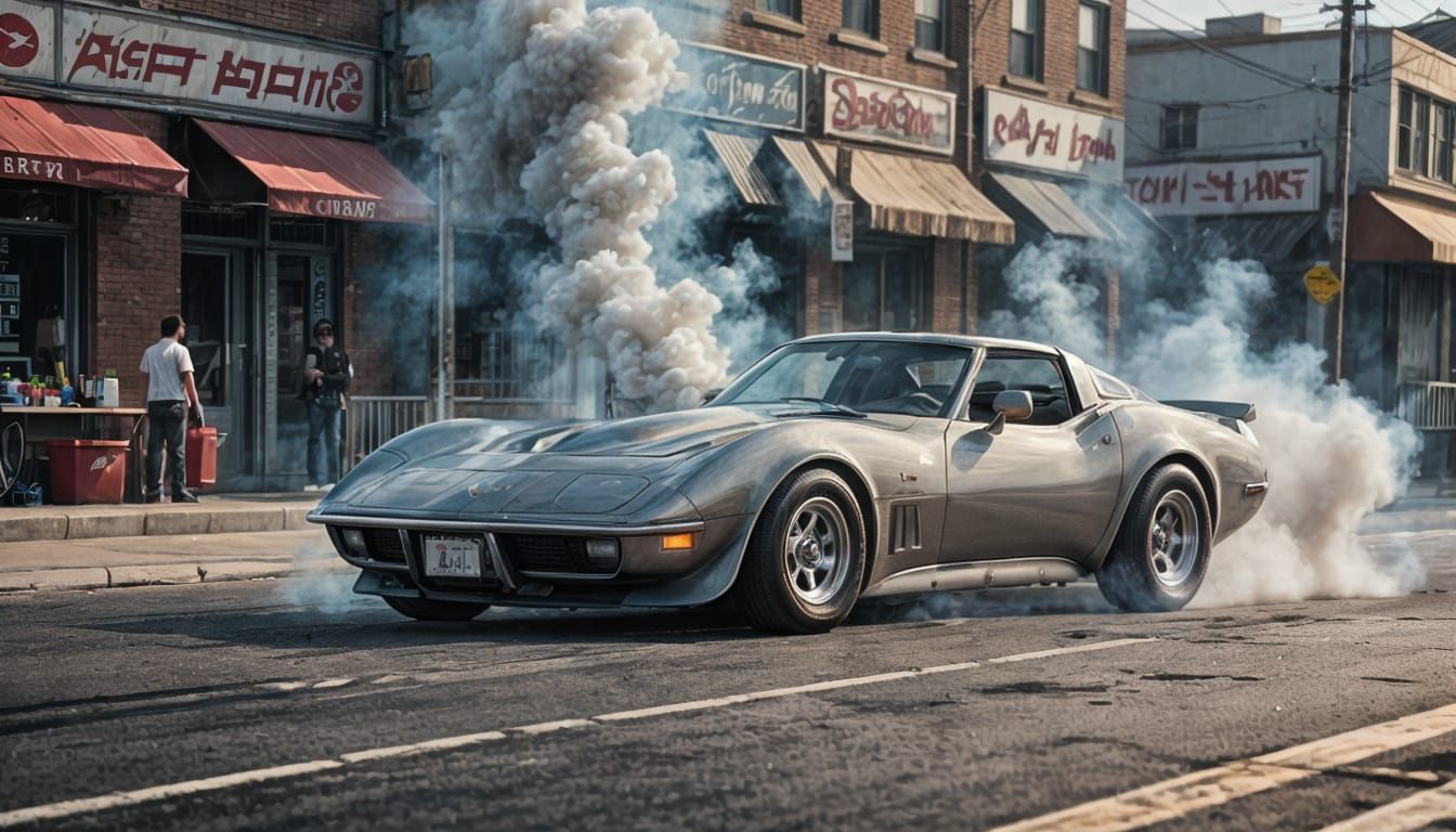 1975 Corvette Stingray Burnout in Anime Style