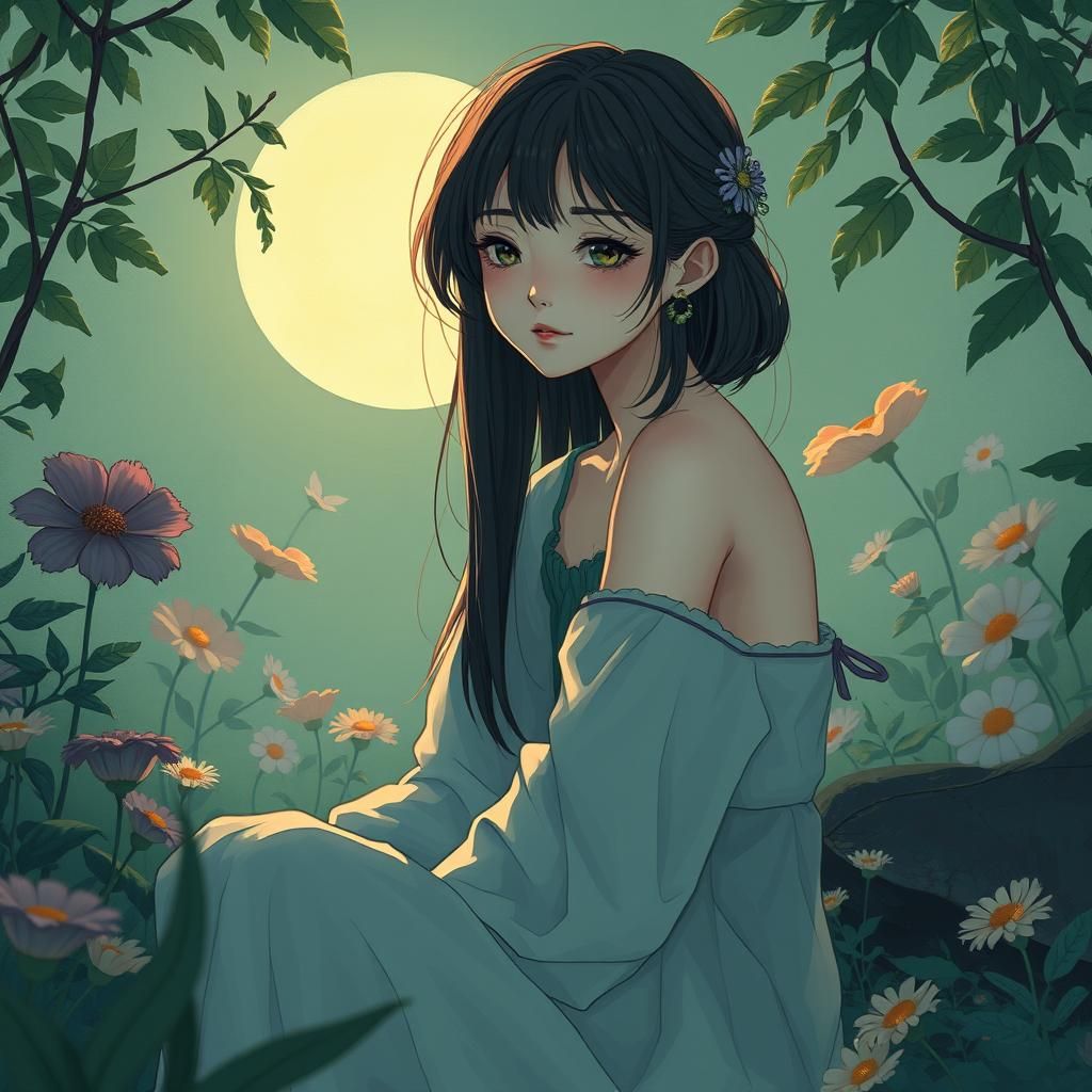 Dreamy Portrait in Moonlit Garden