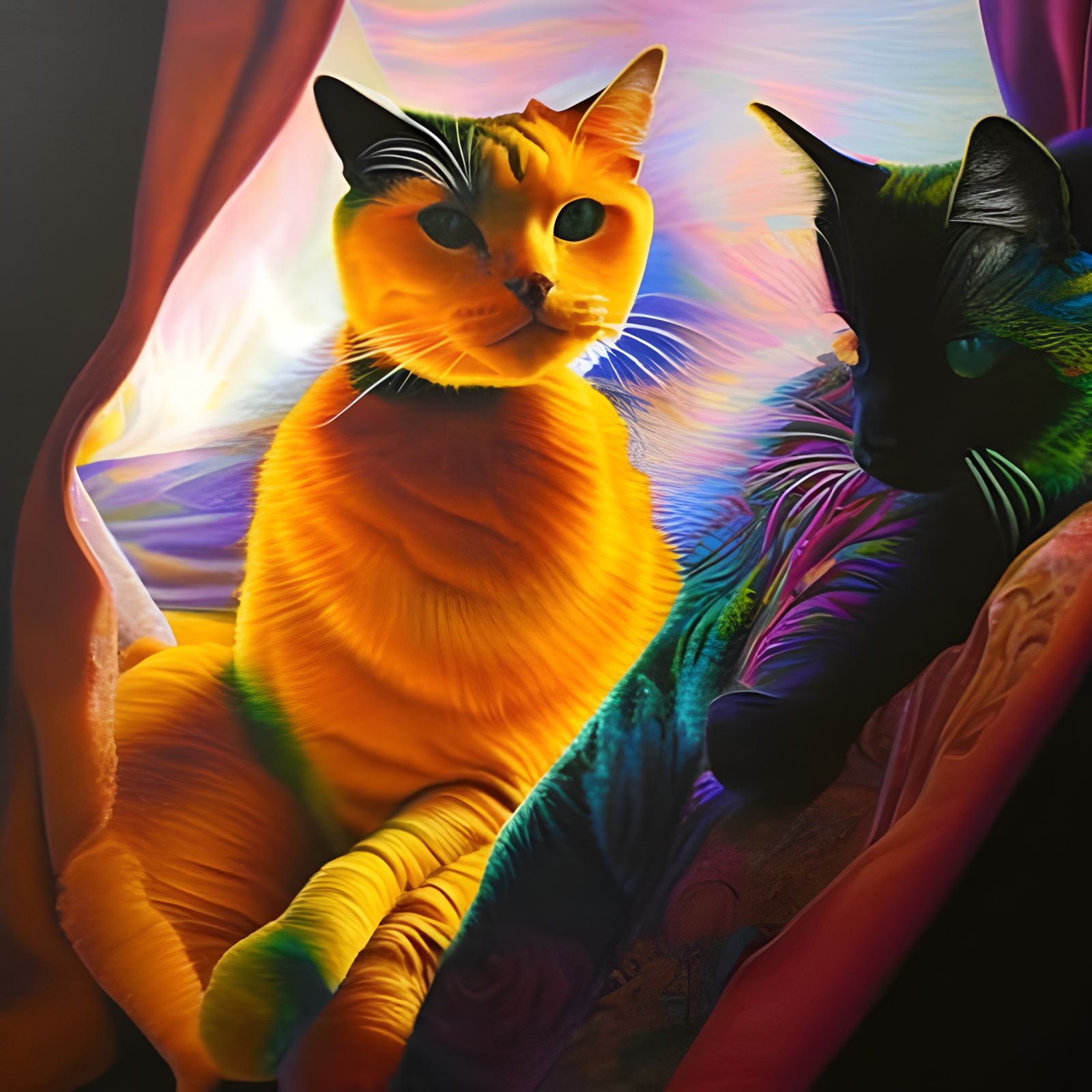 Surreal Cats on Antique Furniture in Dreamlike Style