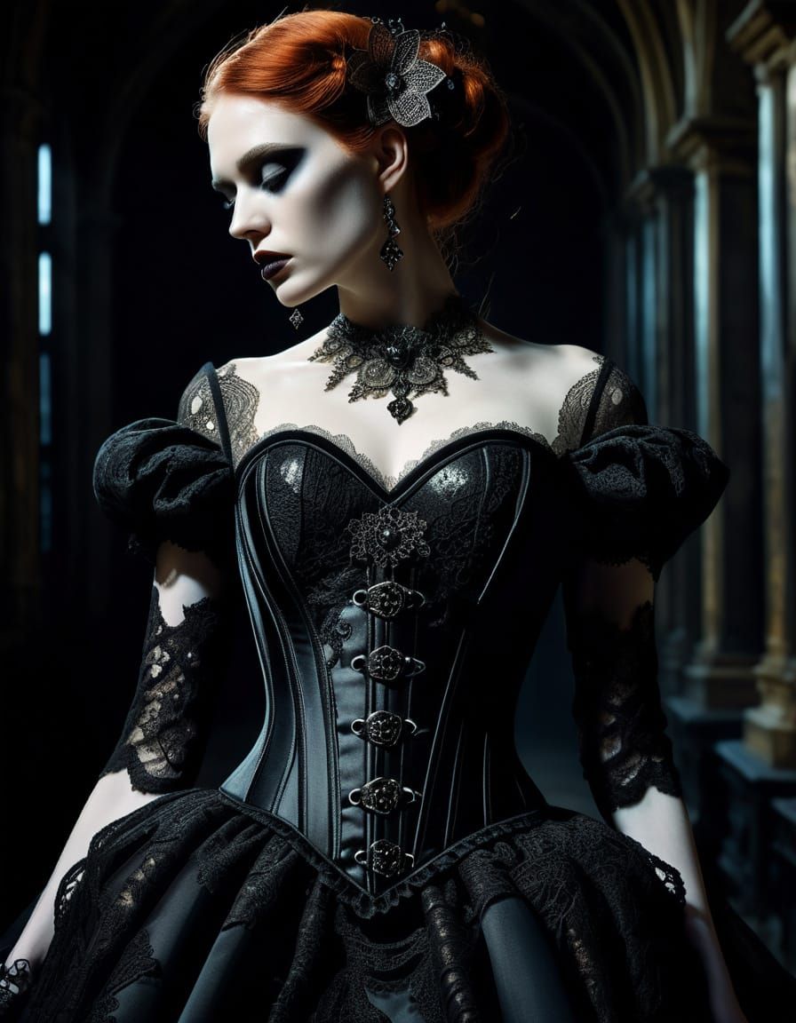 Gothic Sci-Fi Woman in a Corset and Wedding Dress