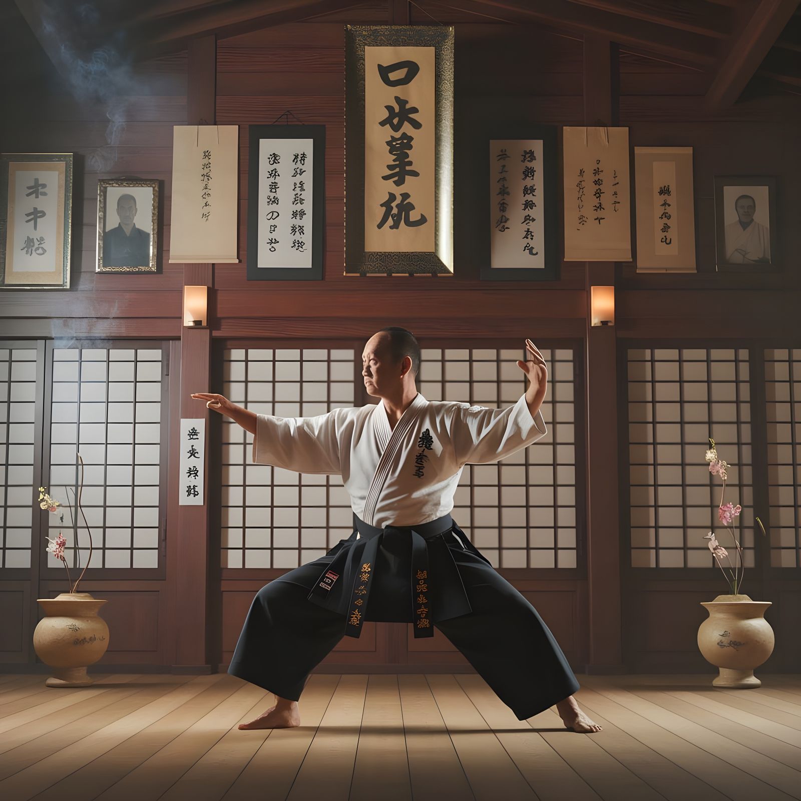 Master Shi-Kun performing a kata in the pure Okinawan style