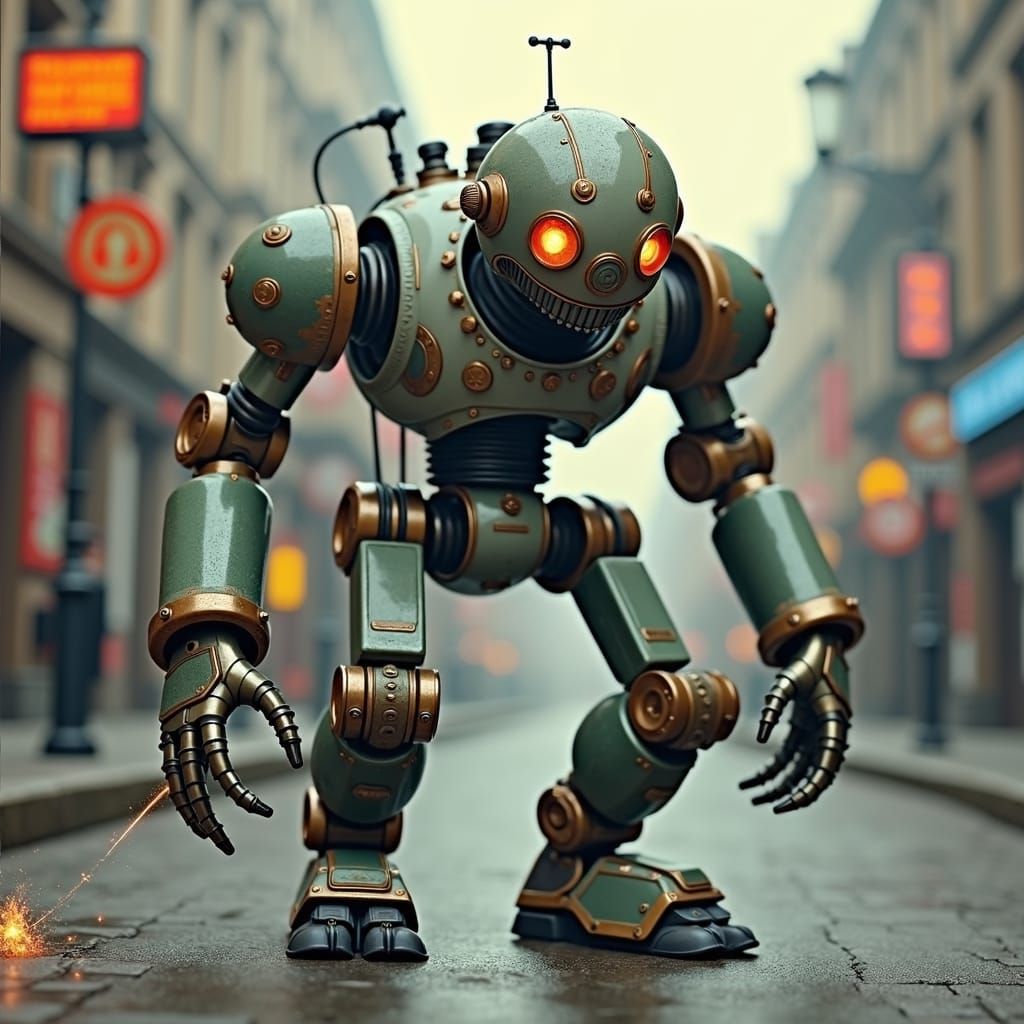 Steampunk Robot's Fiery, Gaseous Eruption, in Beksiński Styl...