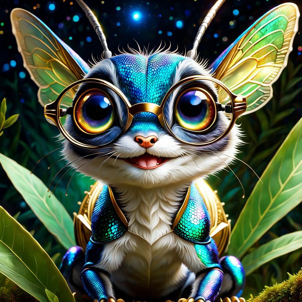 Adorable Cricket with Glasses in Enchanted Forest