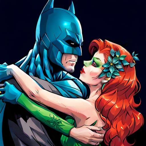 Batman and Poison Ivy Embrace, Digital Art