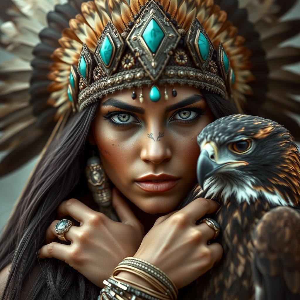 Tribal Woman with Hawk in Cinematic Style