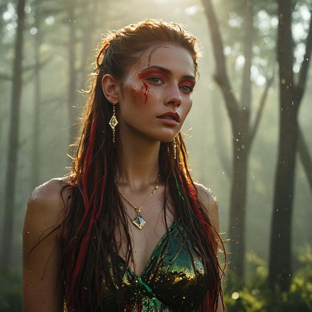 Dramatic Portrait with Gold Jewelry in Baroque Style