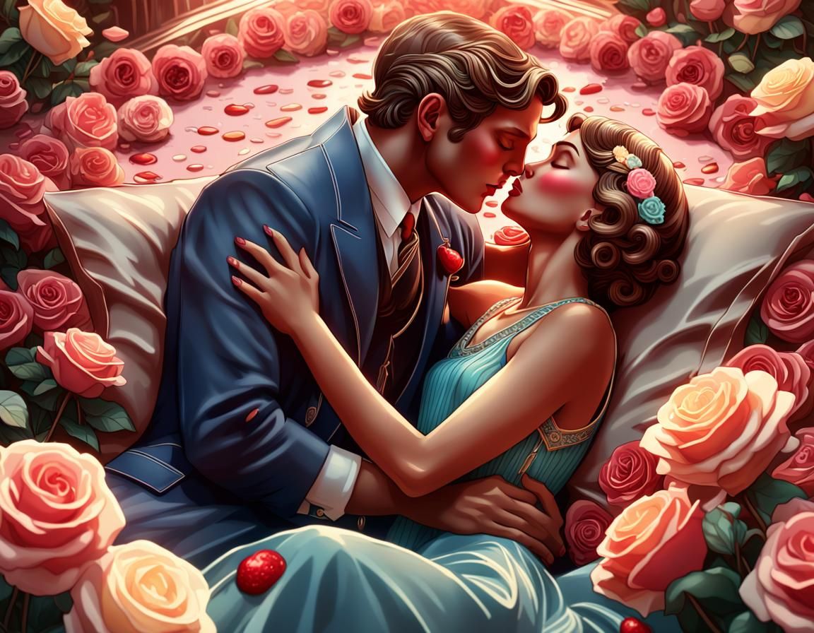 Bed of Roses & Chocolate couple, Vanentine Day