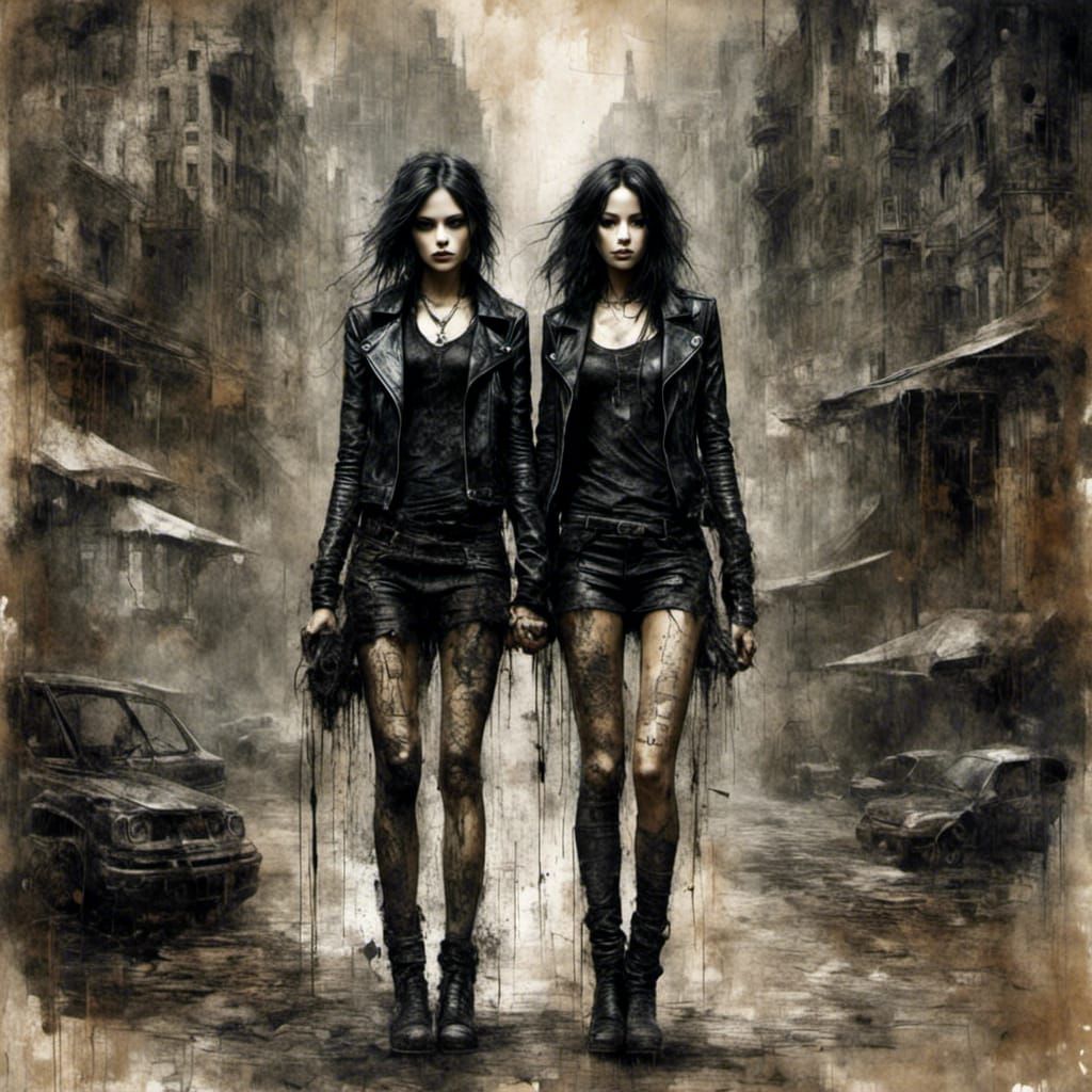 Gemini Twins in Megalopolis, Grunge Goth Style