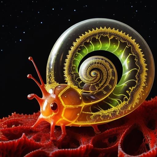 Bioluminescent Fractal Plants in Glass Snail Shell