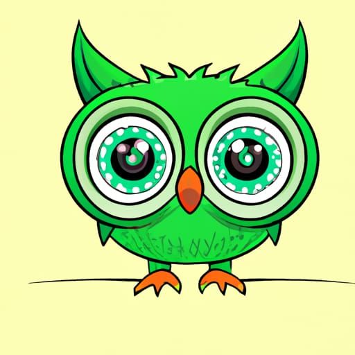 adorable cute baby duolingo bird owl, green adorable owl, big cute eyes, adorable realistic, duolingo mascot bird, duo g...