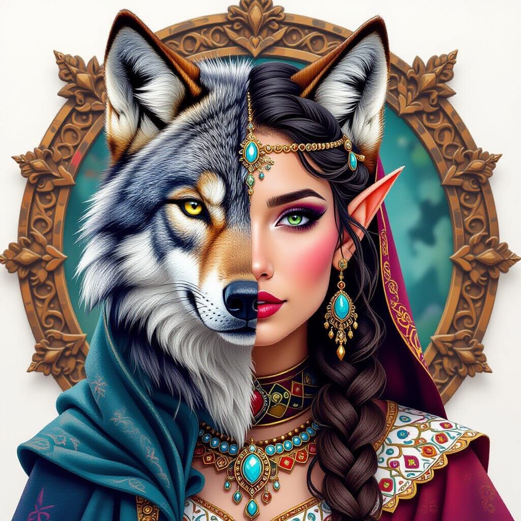 Photorealistic Native Dark Elf Wolf Hybrid Face