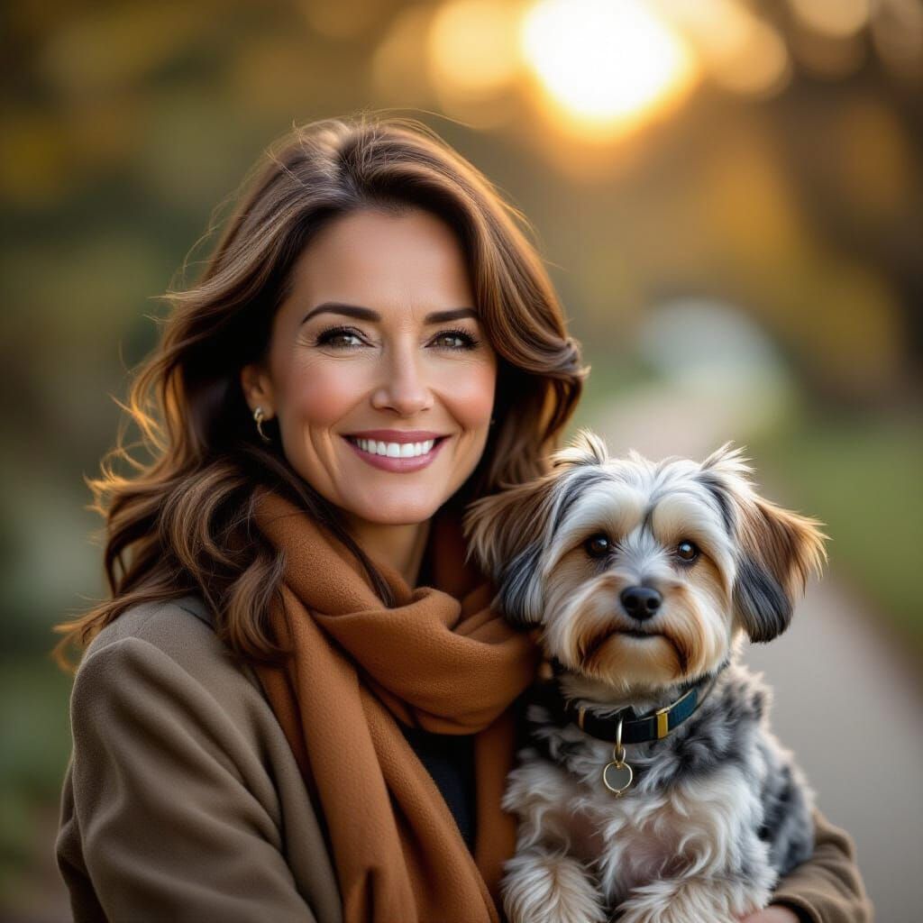 Woman and Dog Stroll in Soft Natural Light
