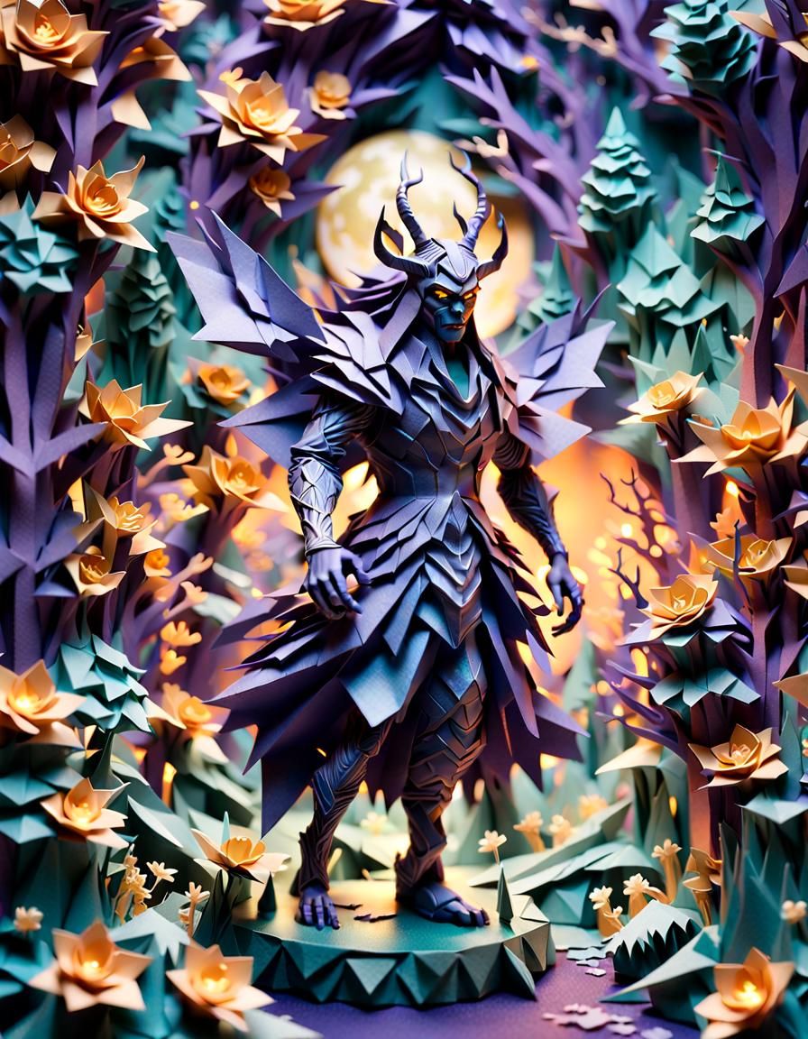 Demon Fairy in Dark Fantasy Papercraft Diorama