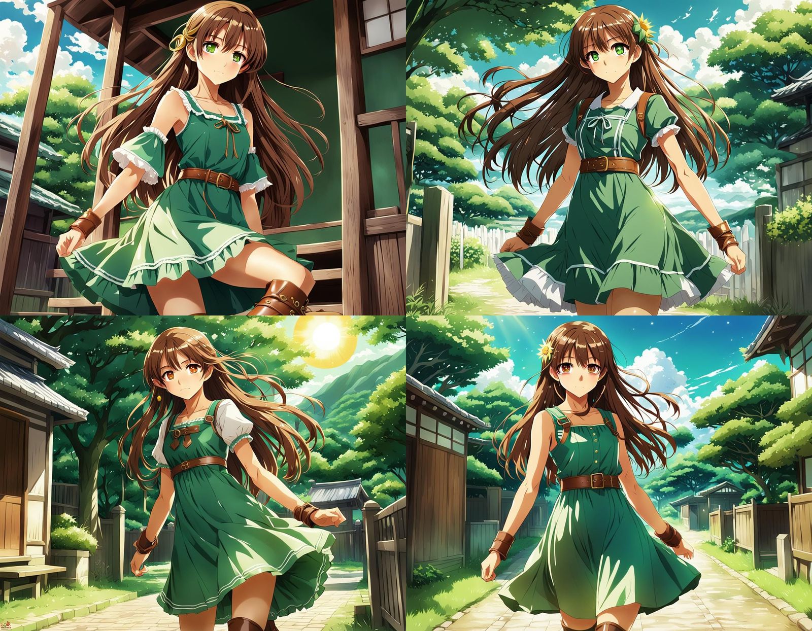 Latina Woman in Green Dress: Anime Key Visual