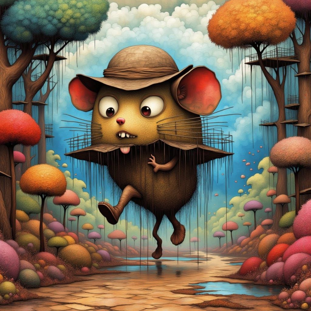 <lora:SOS STACKED STILTS:1.0> Shy mouse with big teeth runni...