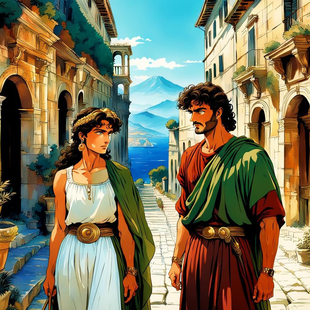 Vaporwave Anime: Ancient Italy in Vivid Color