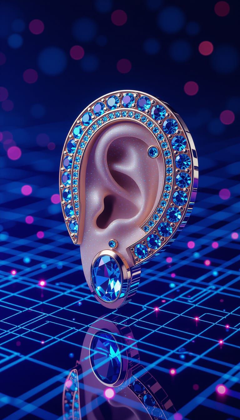 Aquarius-Inspired Tech Ear Cuff in Futuristic Style
