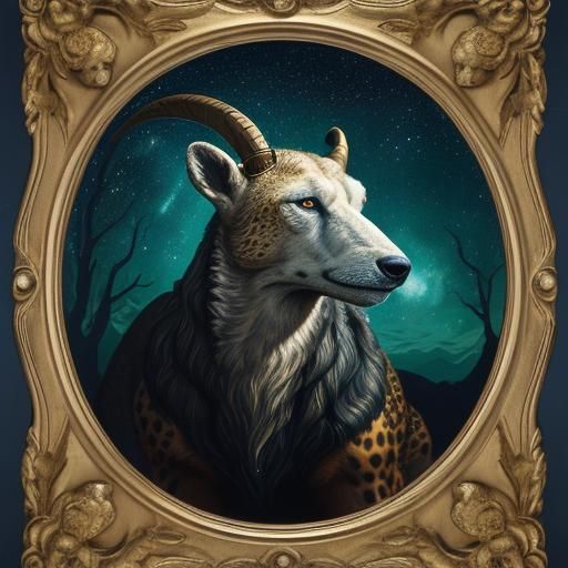 Dachshund Goat-Head Fantasy Creature in Realism Style