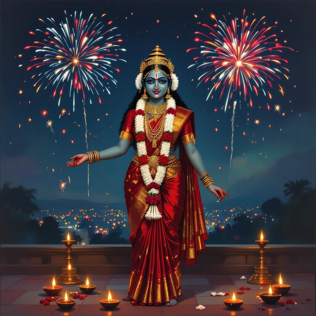 Mother Kali in Night Sky Fireworks Display