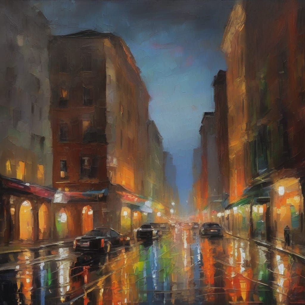 City at Night: An Oil Painting Masterpiece