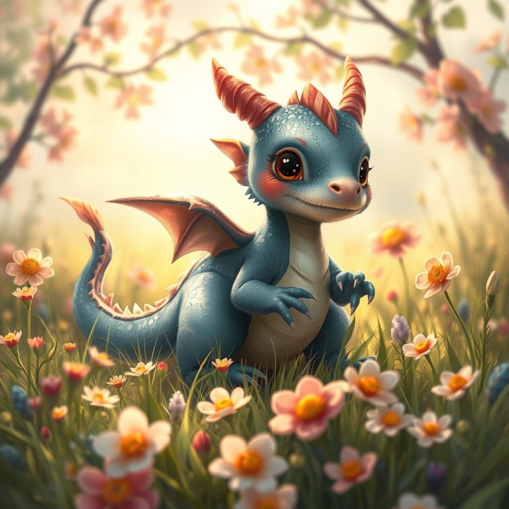 Whimsical Fantasy Dragon in a Lush Meadow