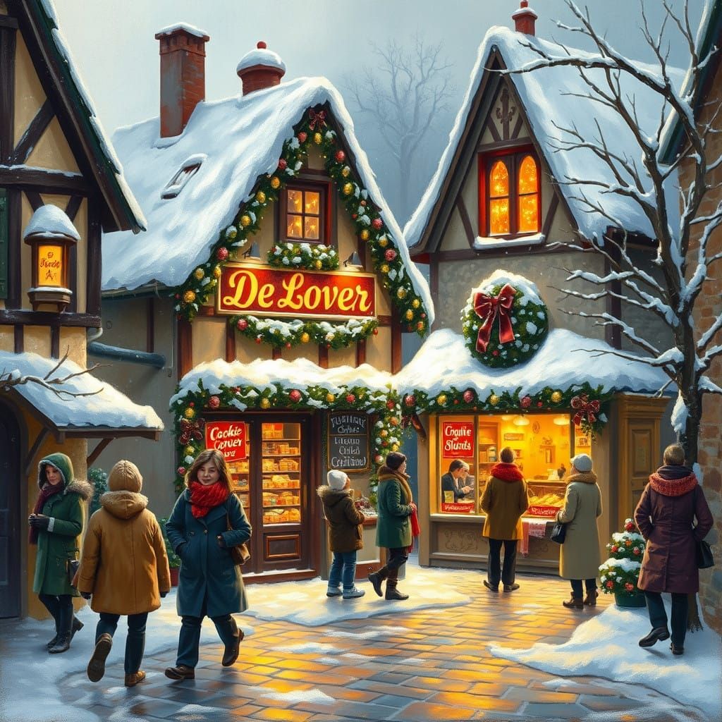 Winter Wonderland Christmas Village with Cookies Shop De Lov...