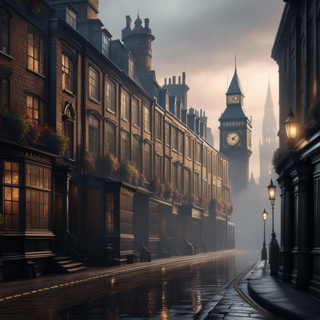 1880s Misty London Street: Detailed Matte Painting