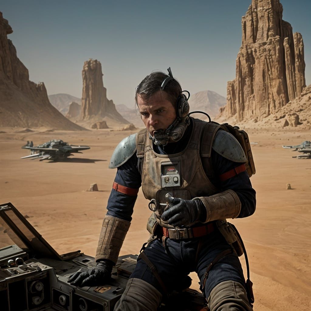 Epic X-Wing Pilot in Mos Eisley Desert Sunset