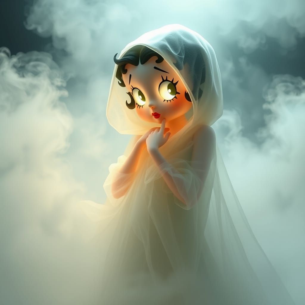 Ethereal Betty Boop Specter in Dreamlike Landscape