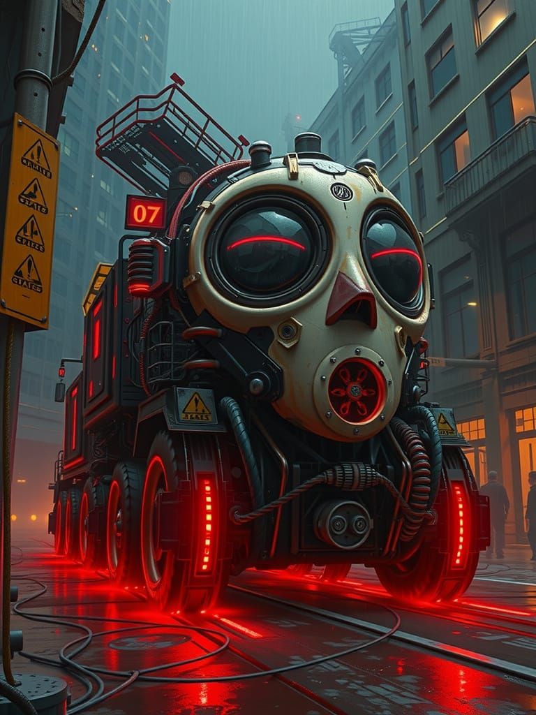 Cyberpunk Prison Transport Truck in Noir Style