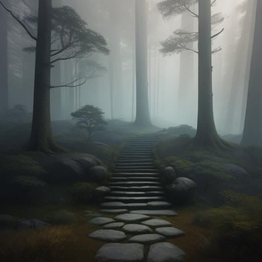 Mystical Tree Portal in Misty Woods, Fantasy Art