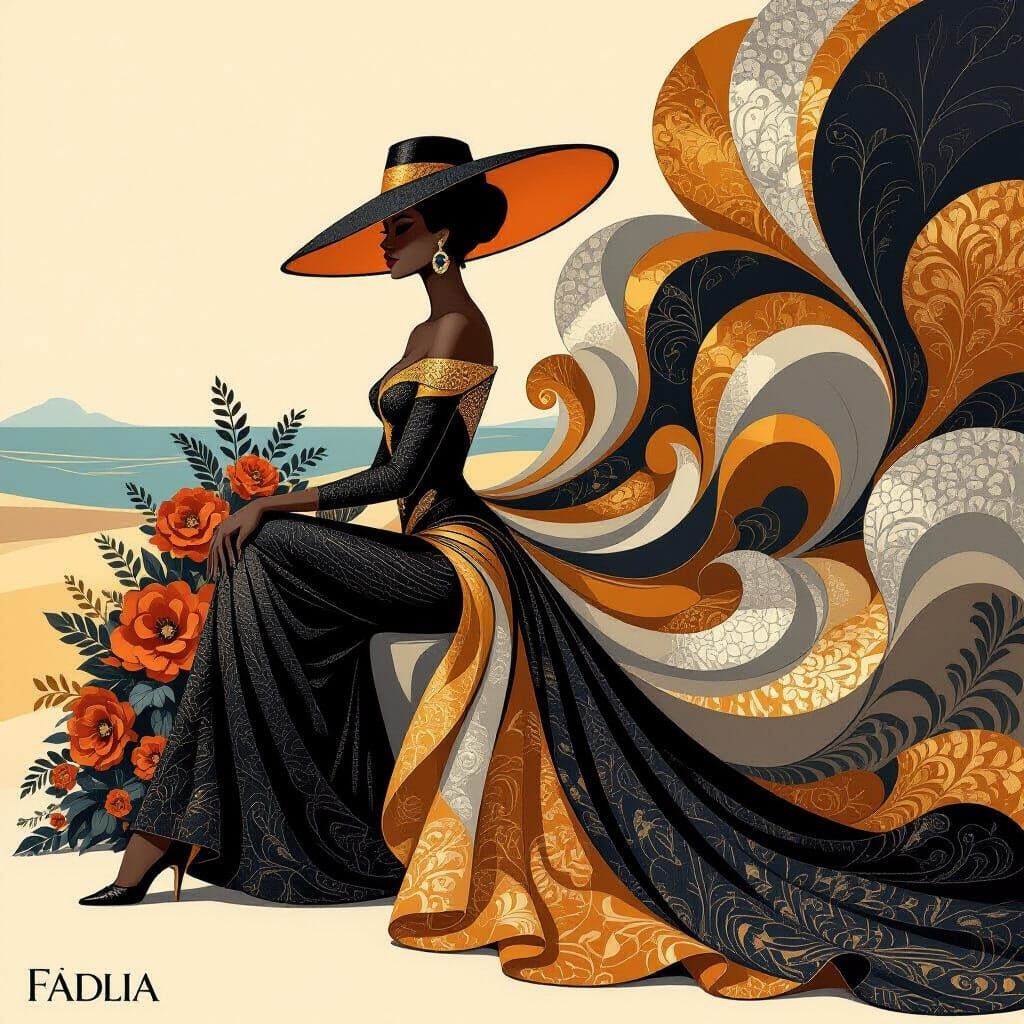 Art Deco Fantasy Woman in Flowing Gown