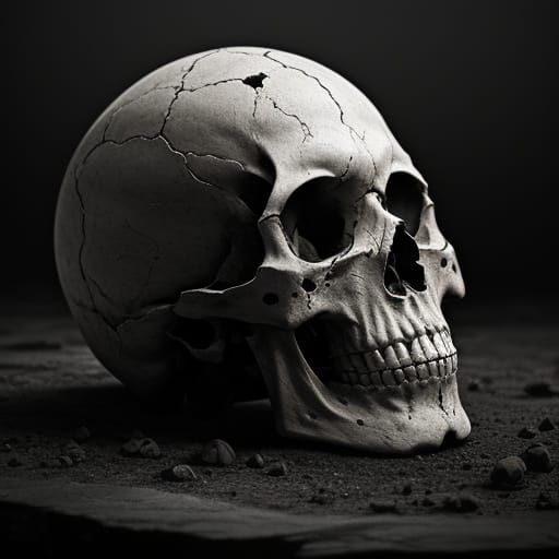 Human Skull Crumbling into Dust: Hyperrealistic Image
