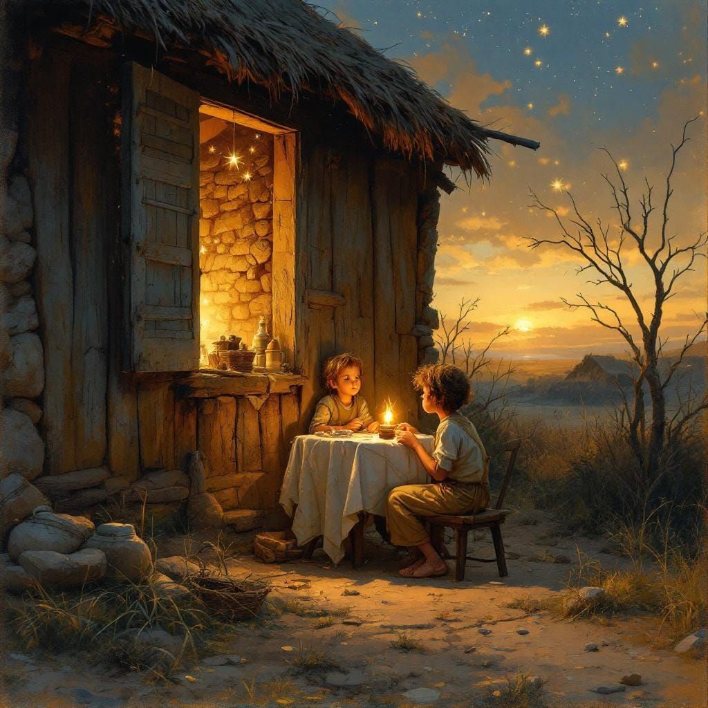 Village Scene: Mother and Child Gazing at Stars