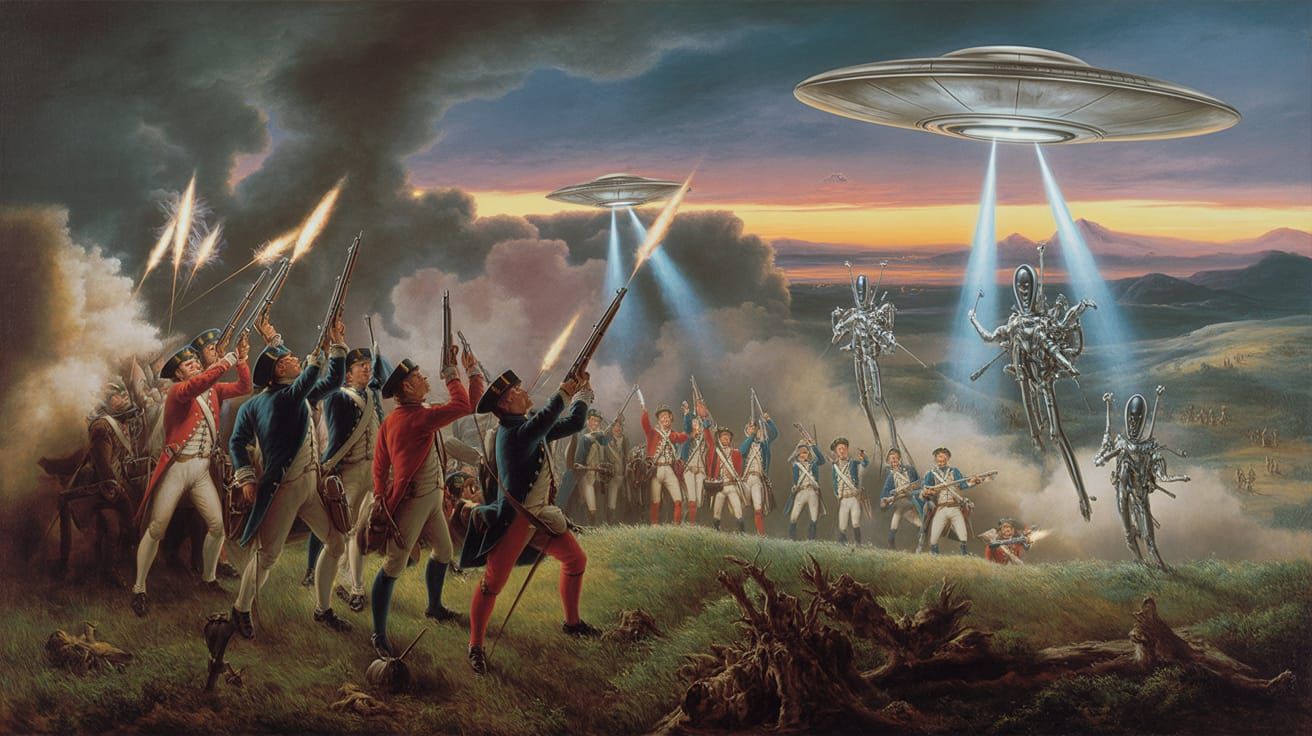 Revolutionary War vs Martian Invasion Oil Painting