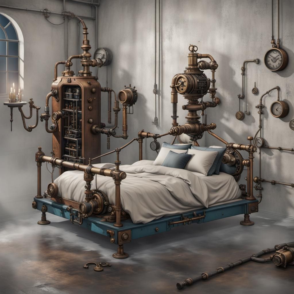 Steampunk Laboratory with Unused Bed in 8K