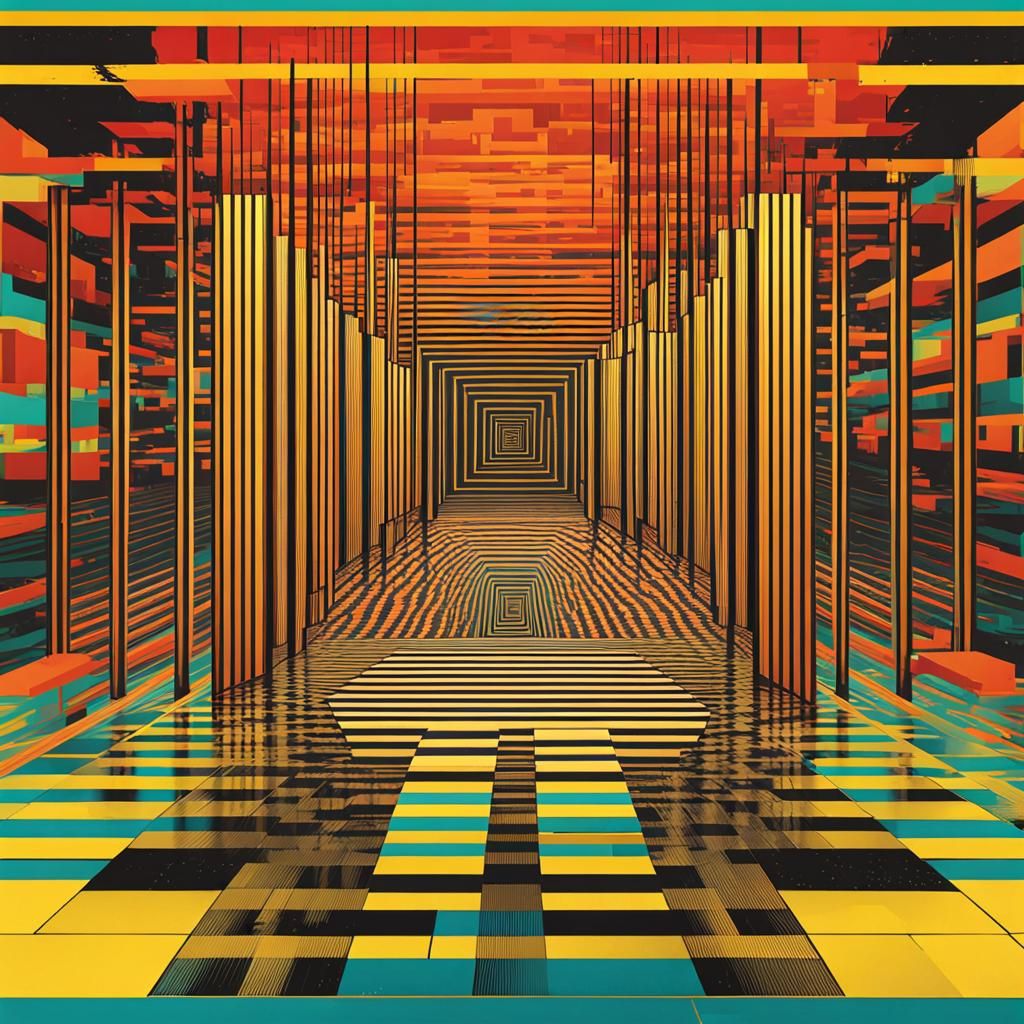 Optical Illusion Waterfall in Geometric Pop Art