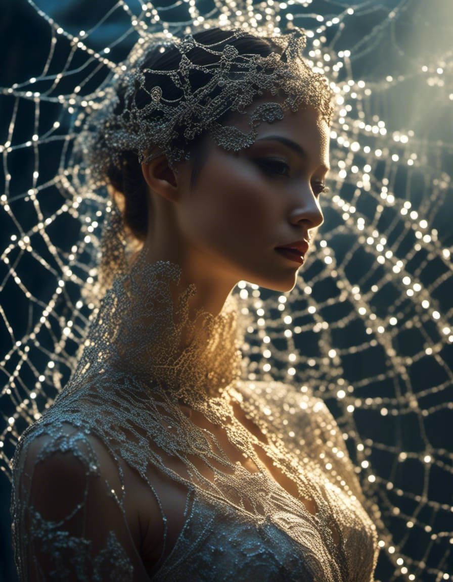 Woman in Spiderwebs: Gothic Mixed-Media Portrait