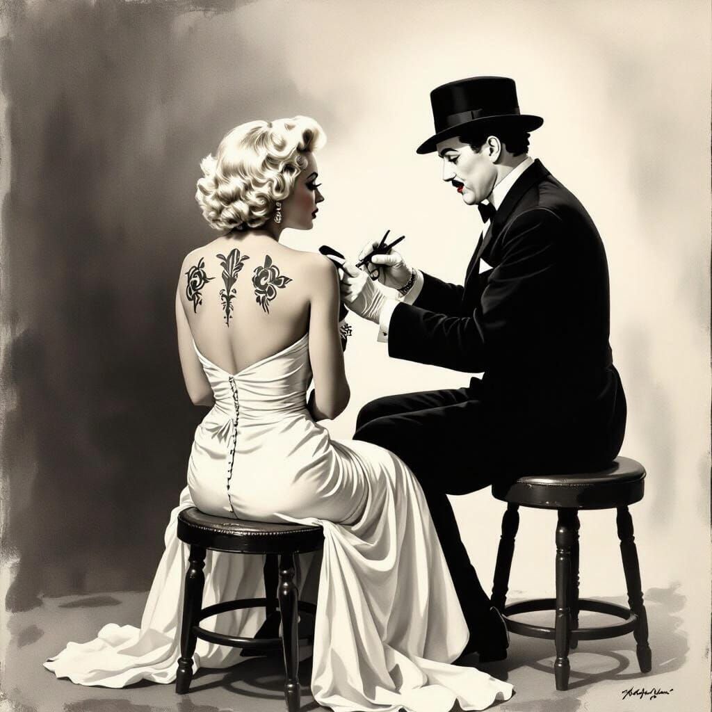 Chaplin Tattooing Monroe: Vintage Film Noir Style