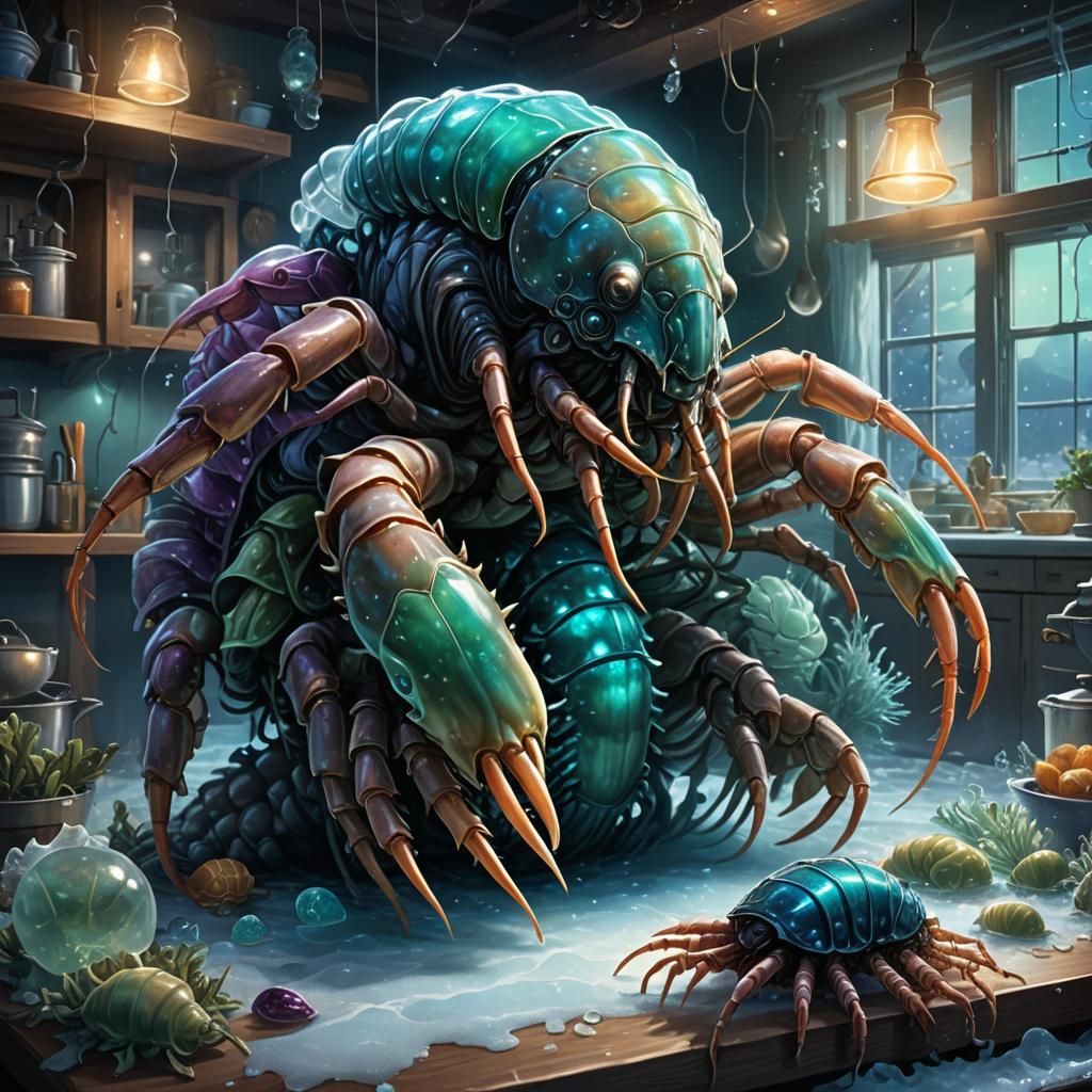 Bioluminescent Isopod Shrimp Swarm in Antarctic Kitchen