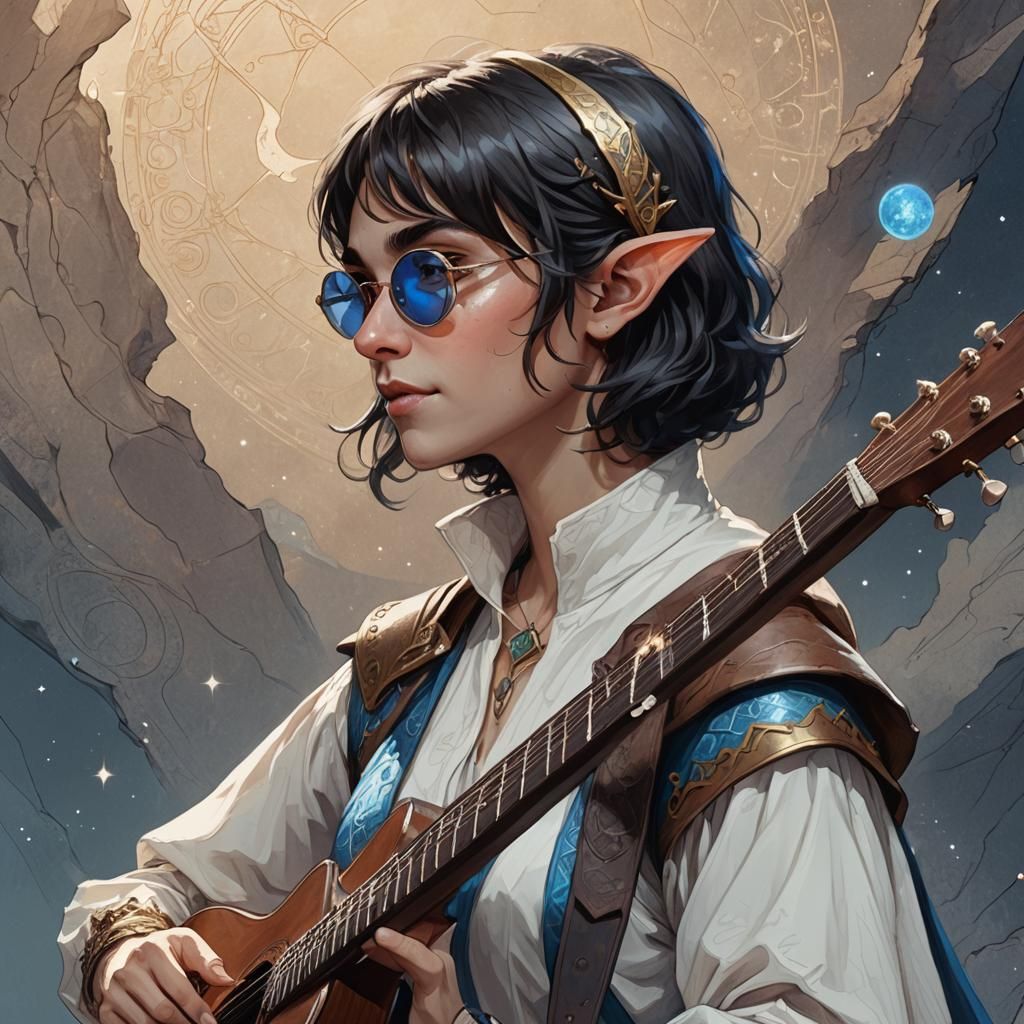 Female Elf Bard with Sunglasses, Astral Illustration
