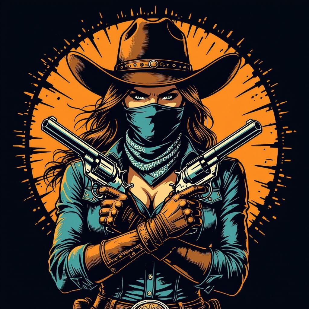 Outlaw Cowgirl T-Shirt Graphic in Vintage Ink Style