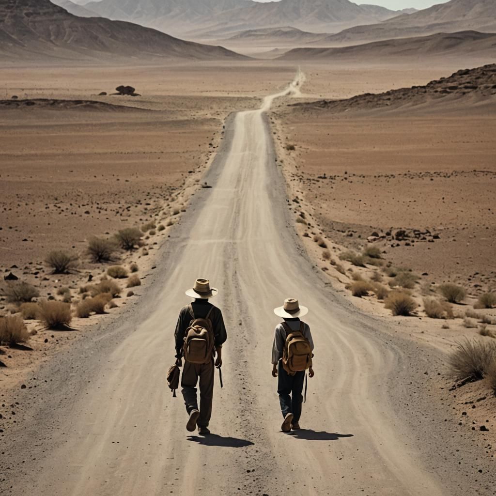 Lone Traveler on Dusty Road to Self-Discovery