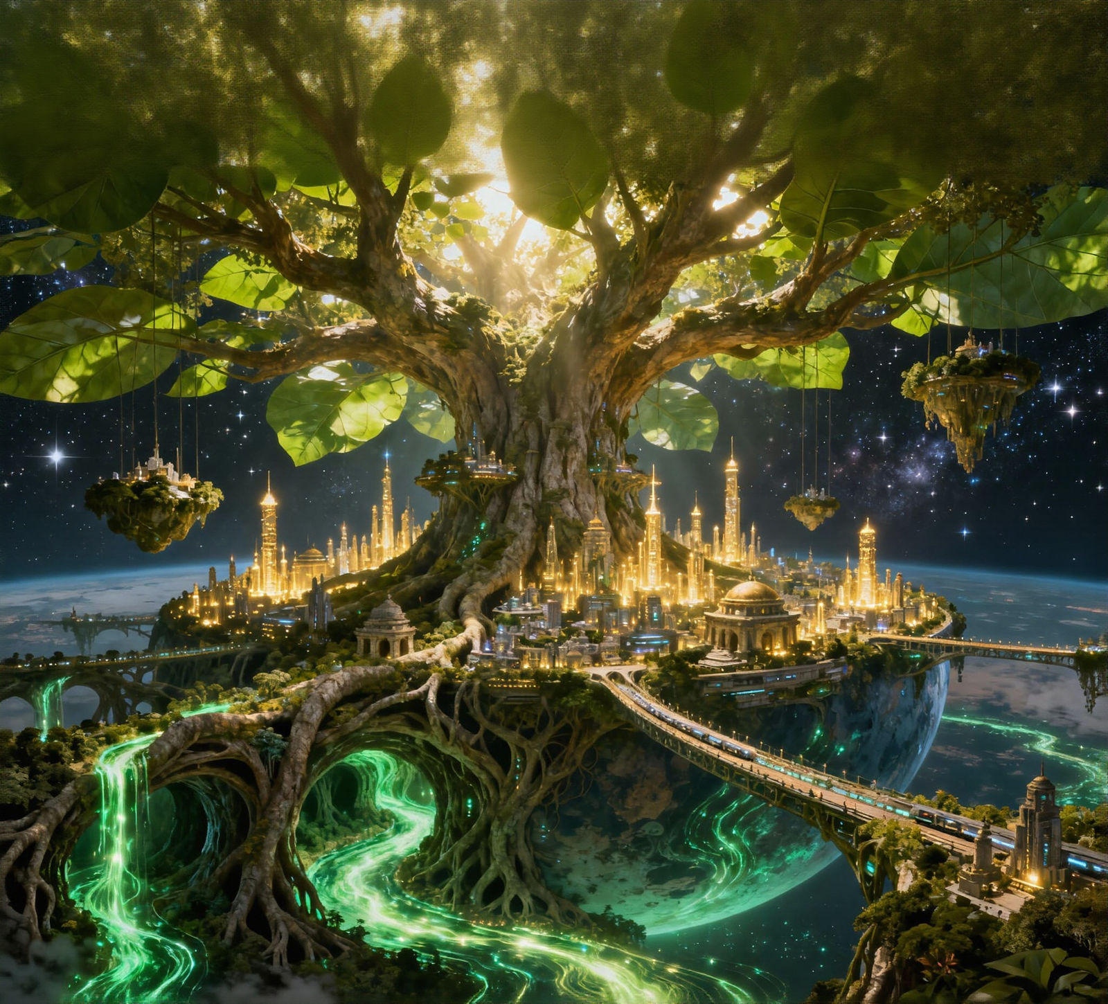 Planet-Sized Tree City in Cosmic Canopy