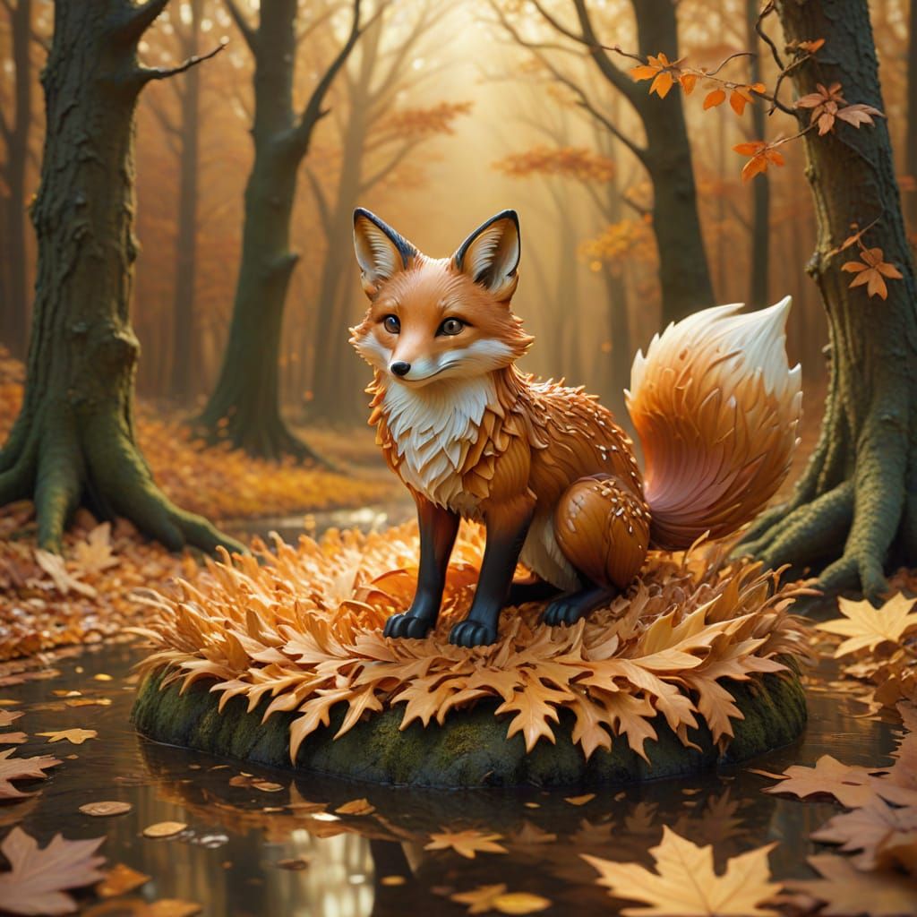 Magical Autumn Fox Spirit in Airbrush Art