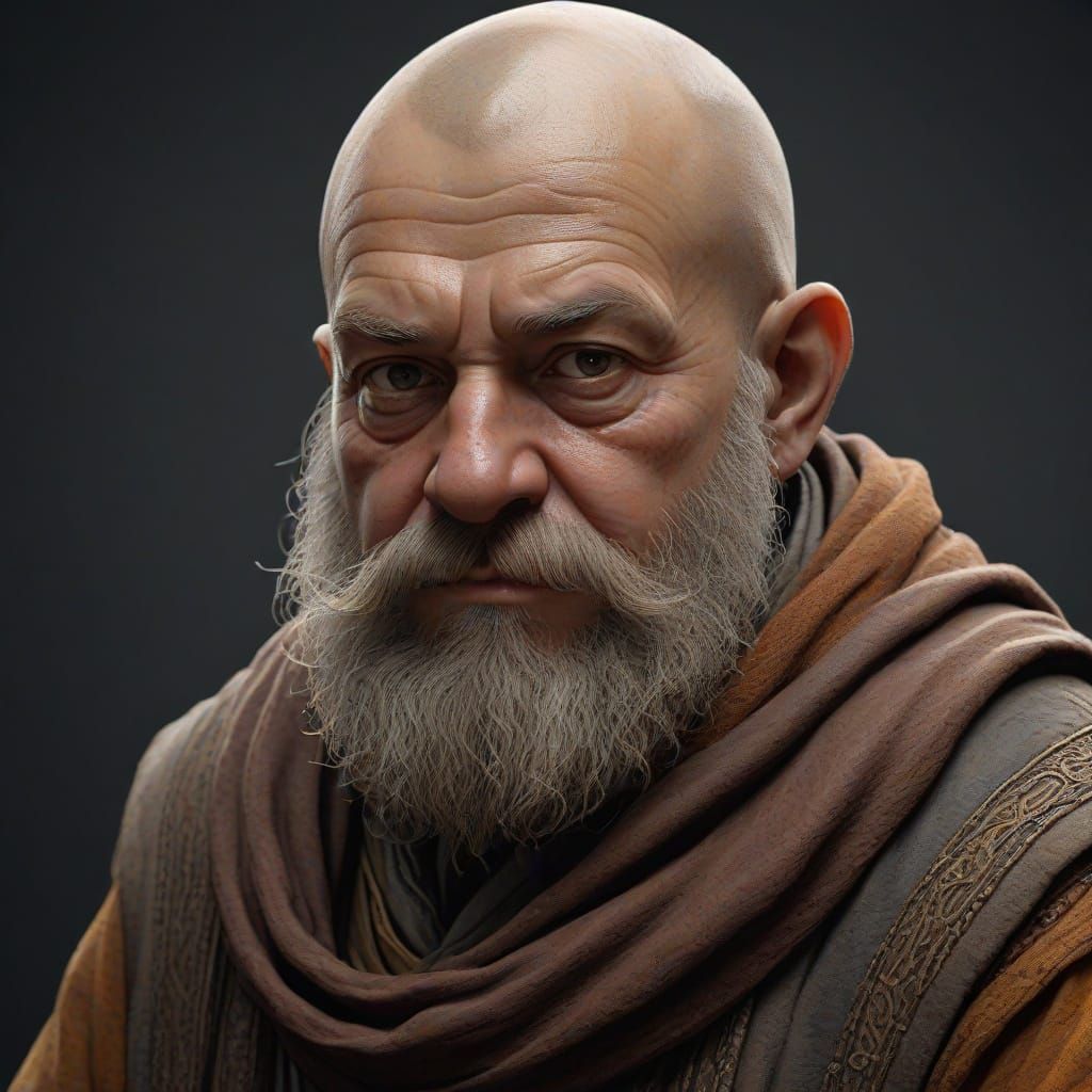 Majestic Dwarf Monk in Hyperdetailed Portrait