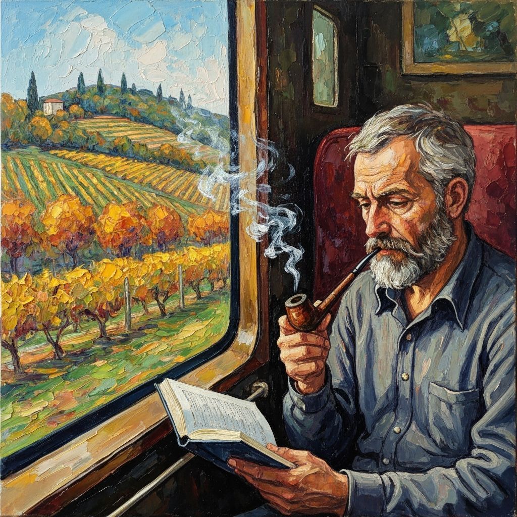 Man Reading in Train Carriage, Impressionist Style